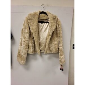 Black Rivet Cream Faux Fur Jacket Womens Size L Ladies Winter Coat Outerwear